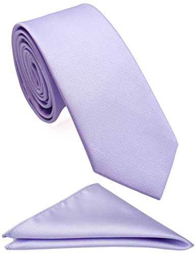 Zenxus Boy's Solid Lilac Lavender Tie With Pocket Square Set, Small Necktie For Children And Kids, Self-Tied #TOP23