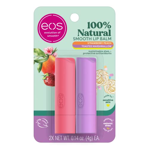 eos Super Soft Shea Lip Balm - Strawberry Peach and Toasted Marshmallow, 24 Hour Hydration, Lip Care to Moisturize Dry Lips, Gluten Free, 0.14 oz, 2 Pack