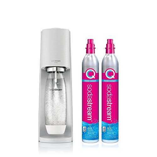 SodaStream Terra Sparkling Water Maker, 1L BPA-Free PET Bottle, White, 6L Capacity, Manual Operation, Quick Connect CO2 Cylinder, Sparkling Water Machine