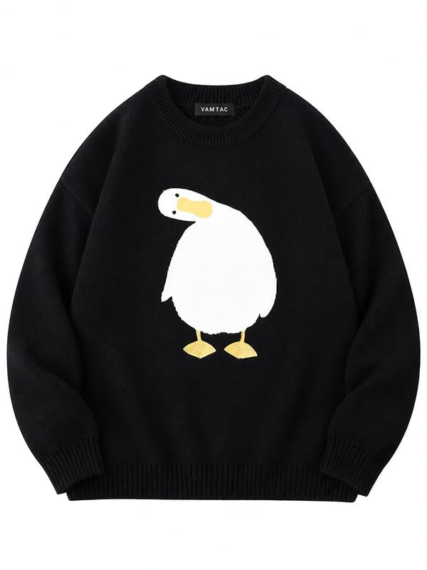 Image of Vamtac Mens Oversized Sweater Vintage Graphic Pullover Crewneck Knit Jumper Y2K Unisex Streetwear 2026 Fall Tops