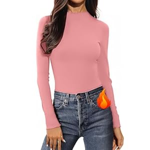 Thermal Tops Womens Long Sleeve T Shirts Ladies Polo Neck Base Layer Thermal Underwear Ribbed Fitted Basic Pullover Top