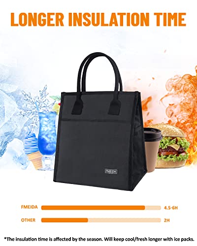 Fmeida Black Lunch Bag For Men Women Insulated Lunch Bags Waterproof Thermal Lunch Box Bag With Front Side Interior Pockets Reusable Lunch Kit #TOP5