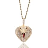 ICEDIAMOND Full Bling CZ Lab Diamond King Cobra Charm Necklace, Iced Out Snake Created Pendant with Tennis Chain, Hip Hop Jewelry for Men Women (Gold,24''Rope)