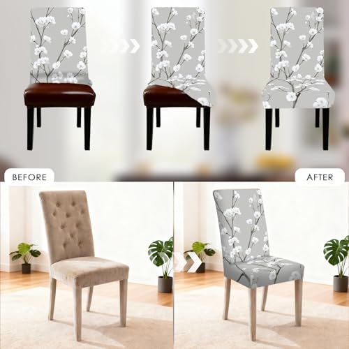 Image of Nuxovilar 4PCS White Plum Blossom Stretch Chair Covers 24x70in