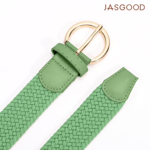 Image of JASGOOD Women Men Braided Woven Elastic Stretch Waist Belt Golf Canvas Fabric Casual Belt for Jeans Pants