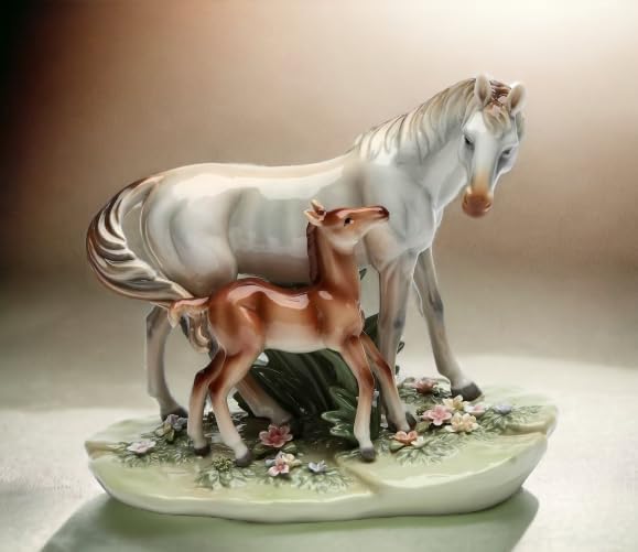 Miniatura 2 de Cosmos Gifts 20848 First Steps Horse with Foal - Figura de cerámica, 9-12 pulgadas, blanco y marrón