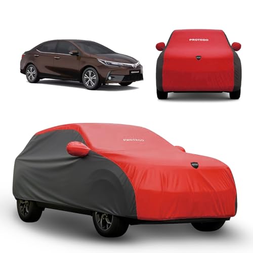 Image of PROTEGO Prime Series India's 1st Anti-Tear Car Cover for Toyota Altis | Heavy-Duty, Custom Fit, All Weather Protection | 100% Waterproof, Windproof & Hail Resistant | 2-Year Warranty | Red + Black