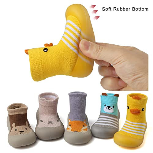 Baby Sock Shoes Toddler Cartoon Soft Rubber Sole Non Slip Indoor Floor Slipper For Infant Boys Girls First Walking Trainers Shoe Yellow Duck25 #TOP6