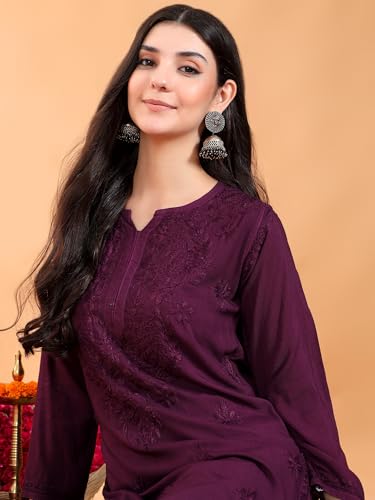Image of POSHAK CHIKAN STUDIO Women's Hand Embroidered Lucknowi Chikankari Rayon Co-ord Set
