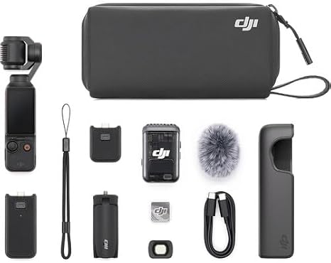 DJI Osmo Pocket 3 Creator Combo Bundle with Clip-On Transmitter/Recorder, Wide Angle Lens, Battery Handle, Mini Tripod, Carrying Bag + 128GB Micro SD Card, Photo/Video Editor Software Package
