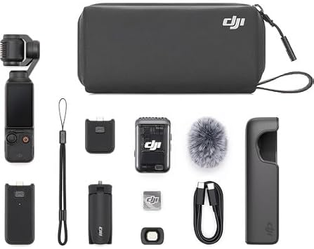DJI Osmo Pocket 3 Creator Combo Bundle with Clip-On Transmitter/Recorder, Wide Angle Lens, Battery Handle, Mini Tripod, Carrying Bag + 128GB Micro SD Card, Photo/Video Editor Software Package