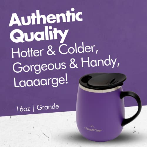 Grandties Insulated Coffee Mug With Handle - Sliding Lid For Splash-Proof 16 Oz Wine Glass Shape Thermos Tumbler With Double Walled Vacuum Stainless Steel Keeps Beverages Hot Or Cold - Sparkling Grape #TOP1