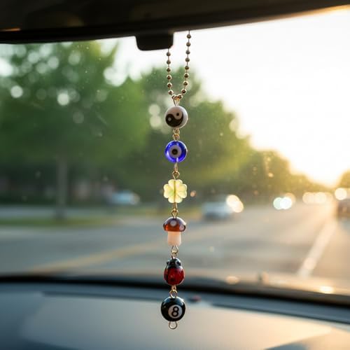 Maplora Blue Evil Eye Car Hanging Ornament – Good Luck Car Mirror Hanging Accessories, Evil Eye Car Charm & Rear View Mirror Ornament, Yin Yang Charm Hanging Car Decor, Gifts & Car Ornaments — view 7