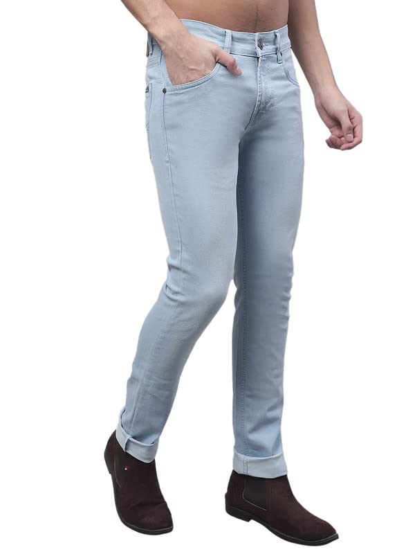 Image of Cantabil Men Blue Cotton Regular Fit Casual Jeans (P MDNM00331 LIGHTMERCERISED)