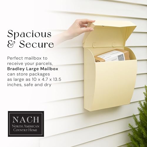 Image of NACH Mailboxes for Outside Wall Mount, 4.8 x 10 x 13 inch Cream Wall Mounted Mailboxes for Outside, Waterpoof Mailbox for House - The Bradley Large Mail Box