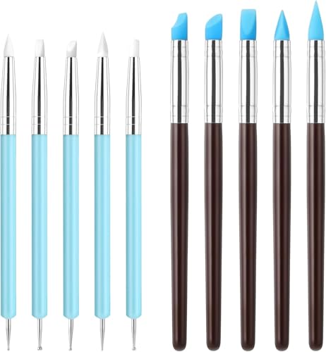 Image of worison 10 Piece Silicone Clay Sculpting Tool Set - Dual Ended Clay Shapers and Sculpting Brushes for Modeling, Dotting, Pottery, Polymer Clay, and DIY Art Projects