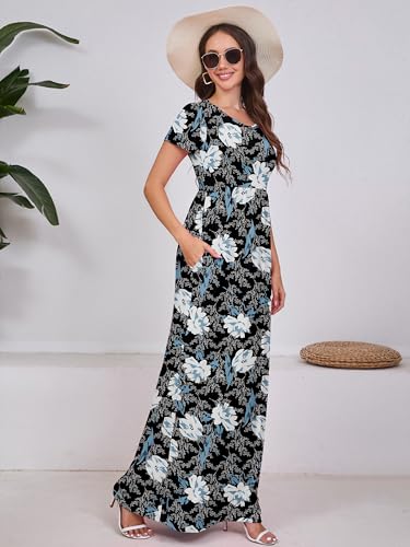 Image of DEARCASE Maxi Dress for Women Short Sleeve Casual Summer Loose Plain Comfy Long Dresses with Pockets