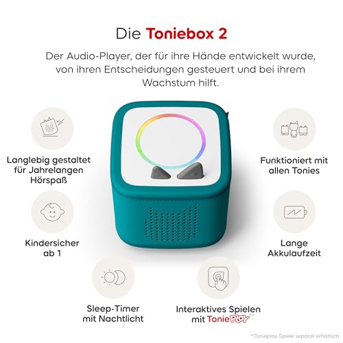 tonies Toniebox 2 Bundle Incl. My First Dschungel Set, Meeresgrün, Audioplayer für Hörbücher, Lieder, Einschlafen und Tonieplay für Kinder