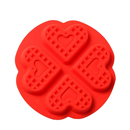 Silicone Waffle Molds, 4 Cavities Heart Shaped Waffle Baking Molds Nonstick Waffle Maker Baking Tray Mold for Kids DIY Waffle Cake Chocolate