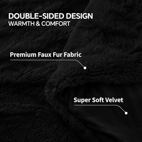 Image of BEDELITE Black Fluffy Comforter Set Queen, Fuzzy Faux Fur Comforter | Warm Fleece Shaggy Bedding for Winter, Soft & Cozy Plush Bed Set with 2 Pillowcases