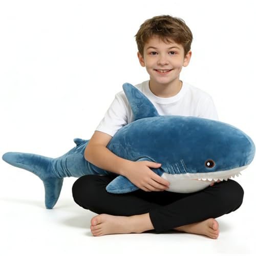 Image of MorisMos 31inch Giant Shark Stuffed Animal Plush, Large Stuffed Shark Toy, Soft Shark Pillow for Kids Boys Girls Birthday Christmas, Blue