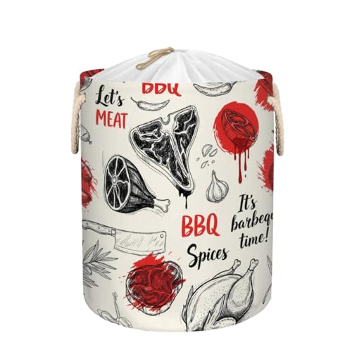 Large Laundry Basket Hamper - Barbecue Time 58L Collapsible Storage Bin for Kids Toys, Blankets, Dirty Clothes, Tall Baby Nursery Hamper for Bathroom, Bedroom Decor, Gift Basket