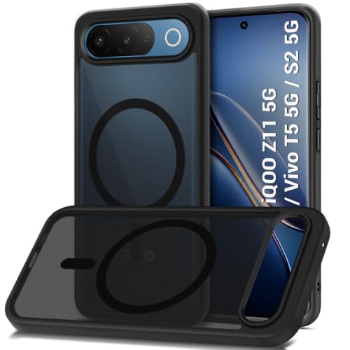 Image of TheGiftKart Hybrid Shockproof Back Cover Case for iQOO Z11 5G / Vivo T5 5G / S2 5G Compatible with MagSafe | Camera Protection Module | Hard Cover (PC & TPU, Translucent Smoke Matte Back, Black Sides)