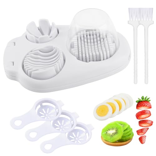 SWoob Egg Slicer for Boiled 3 in 1 Stainless Steel Egg Cutter with Includes 3 Eggs Separators and 2 Cleaning Brushes Tomato Slicer Multifunctional for Mushro Strawberries Soft Fruit