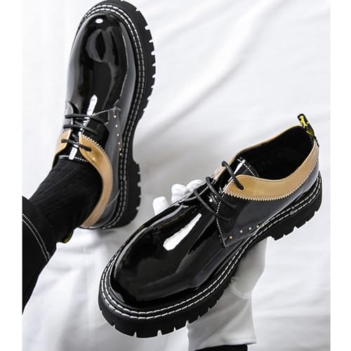 Mens Patent Leather Platform Oxford Shoes Classic Round Toe Lace Up Comfort Lug Sole Non-Slip Chunky Heel Bottom Business Work Dress Shoes4