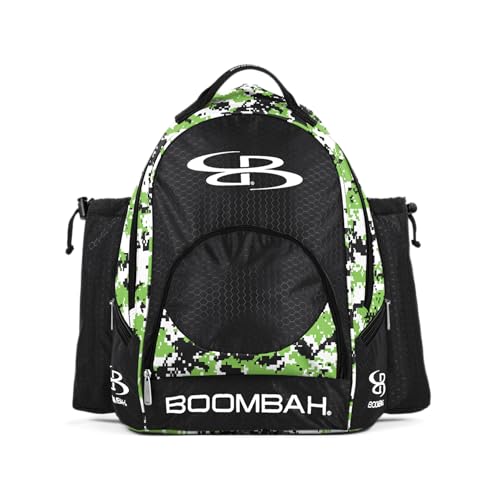 Boombah Tyro Baseball/Softball Bat Backpack - 20" x 15" x 10" - Camo Black/Lime Green - Holds 2 Bats up to Barrel Size of 2-5/8"