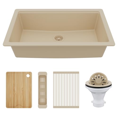 Karran 33" Undermount Quartz Workstation Sink, Bisque Accessory Kit