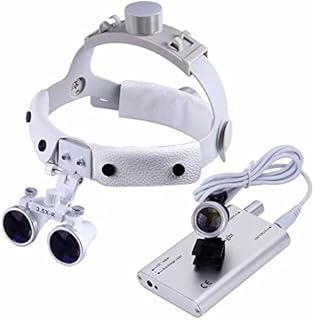 3.5X-R 280-380mm Binocular Headband Loupes DY-108 White with Portable 3W LED Headlamp Silver by Purple-Violet