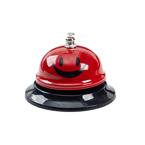 ASIAN HOME Call Bell, 3.35 Inch Diameter, Metal Bell, Red Smiley Face, Desk Bell Service Bell for Hotels, Schools, Restaurants, Reception Areas, Hospitals, Customer Service, RED (1 Bell)