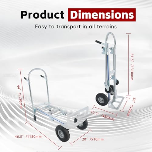 Carretilla plegable 2 en 1 capacidad 1000 lb, ruedas inflables 10 pulg miniatura 3