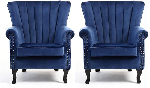 Image of Chair Armchair Single Sofa Chair for Small Apartments, Living Room or Bedroom Chair (Set of 2 Chairs) (Set of 2 Blue)