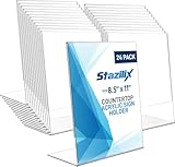 Stazilix 24 Pack Acrylic Sign Holder 8.5x11, Standing L-Shape Vertical Menu Holder Stand, Flyer Display Stand, Table Paper Holder, Plastic Sign Display Stand for Restaurants, Store, Office