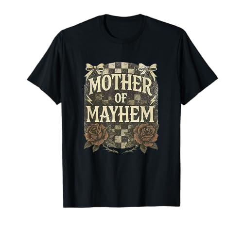 Mother of Mayhem Vintage Checker Roses Graphic T-Shirt