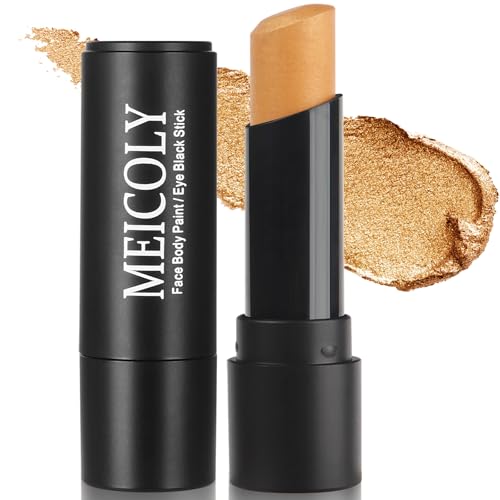 MEICOLY Gold Face Body Paint Stick Face Paint for Halloween SFX Cosplay Makeup Gold Eye Black Stick for Baseball/Softball/Football/Lacrosse Shimmer Lipstick