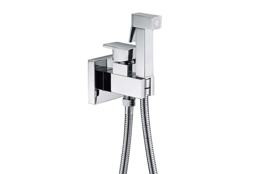 IMEX kran wpuszczany kwadratowy bidet - IRLANDIA PRO baterie łazienkowe, zimna i ciepła woda, ergonomiczny uchwyt, wzmocniony stalowy fleksograficzny, montaż na ścianie. (chromowany)