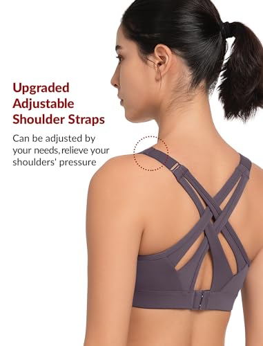 Image of Yvette Criss Cross Adjustable High Impact Running Bra | Pickleball Tennis, Big Bust Plus Size, Adjustable Strap, Wireless Sewn in Pads, No Bounce, Full Coverage, Moisture-Wicking
