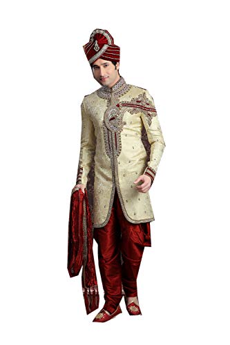 Indian Designer Partywear Traditional Ethnic Gold Mens Wear Sherwani.