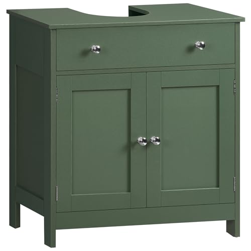 Image of TEENFON Pedestal Sink Storage Cabinet with 2 Doors and Drawer, Bathroom Sink Cabinet, Under Sink Cabinet with U-Shape Cut-Out, Green