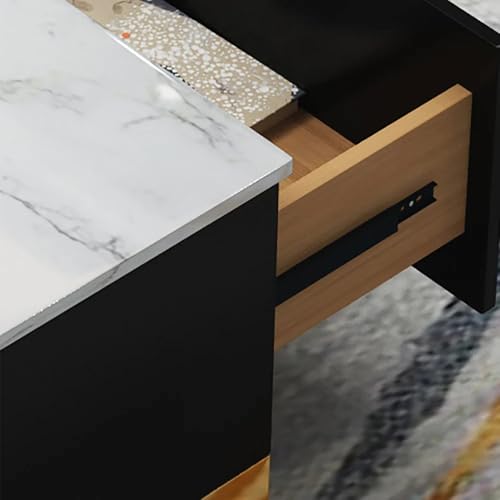 Image of Furo Premium Marble-Top Wooden Center Table for Living Room | PVD Coating Iron Legs| Modern Entryway Furniture | Coffee Table - 42x24x17 Inch (Black)