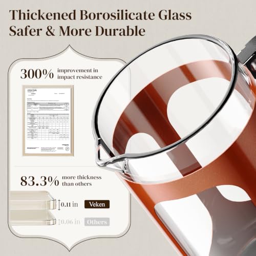 Image of Veken French Press Coffee Maker,No Plastic Touching Cafe,34oz 1L Cafetera | Heat Resistant Thickened Borosilicate Glass Stainless Steel Brewer, Cold Brew Pot for Kitchen,Travel,Camping,Tea,Gifts,Copper