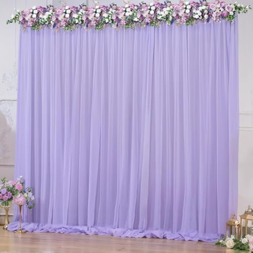Image of 2pcs Backdrop Decoration Net Tulle Large Size, Nylon Made, Reusable, Soft, Wrinkled Free, 8 x 5 ft Each, Cabana Tent Party Decoration Items for Birthday, Anniversary (Lavender)