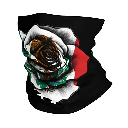 Mexican Mexico Flags and Rose Seamless Neck Gaiter Face Mask Seamless UV Protection Shield Scarf Bandana for Motorcycle Cycling Riding Running Headbands