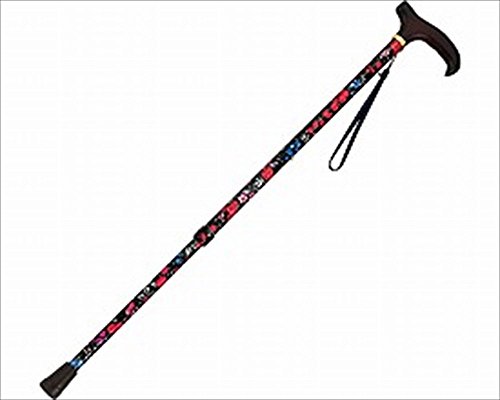 島製作所 花柄伸縮ステッキ 花柄 黒