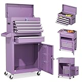 INTERGREAT 5 Drawer Tool Chest with Wheels, Rolling Tool Chest with Enhanced Packaging, Tool Storage Organizer Cabinets with Lock&Key for Garage, Workshop (Purple)