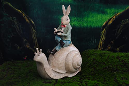 Yeaco Easter Decoration Reading Rabbit On Snail Statue, Outdoor Garden Decoration Bunny Figurine, Reading Bunny Statue #TOP4