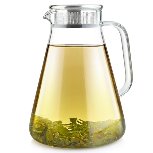 Image of Teabloom One-Touch Tea Maker, 2-in-1 Teapot and Kettle with Stainless Steel Filter Lid for Loose Tea - Stain-free Borosilicate Glass Teapot (56 Oz) - Tea Connoisseur's Choice